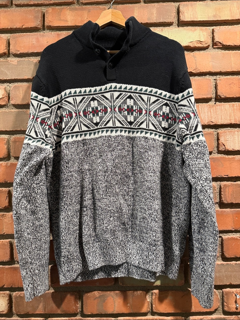 Chaps Black and Gray Nordic 1/4 zip pullover Sweater with Red Accents